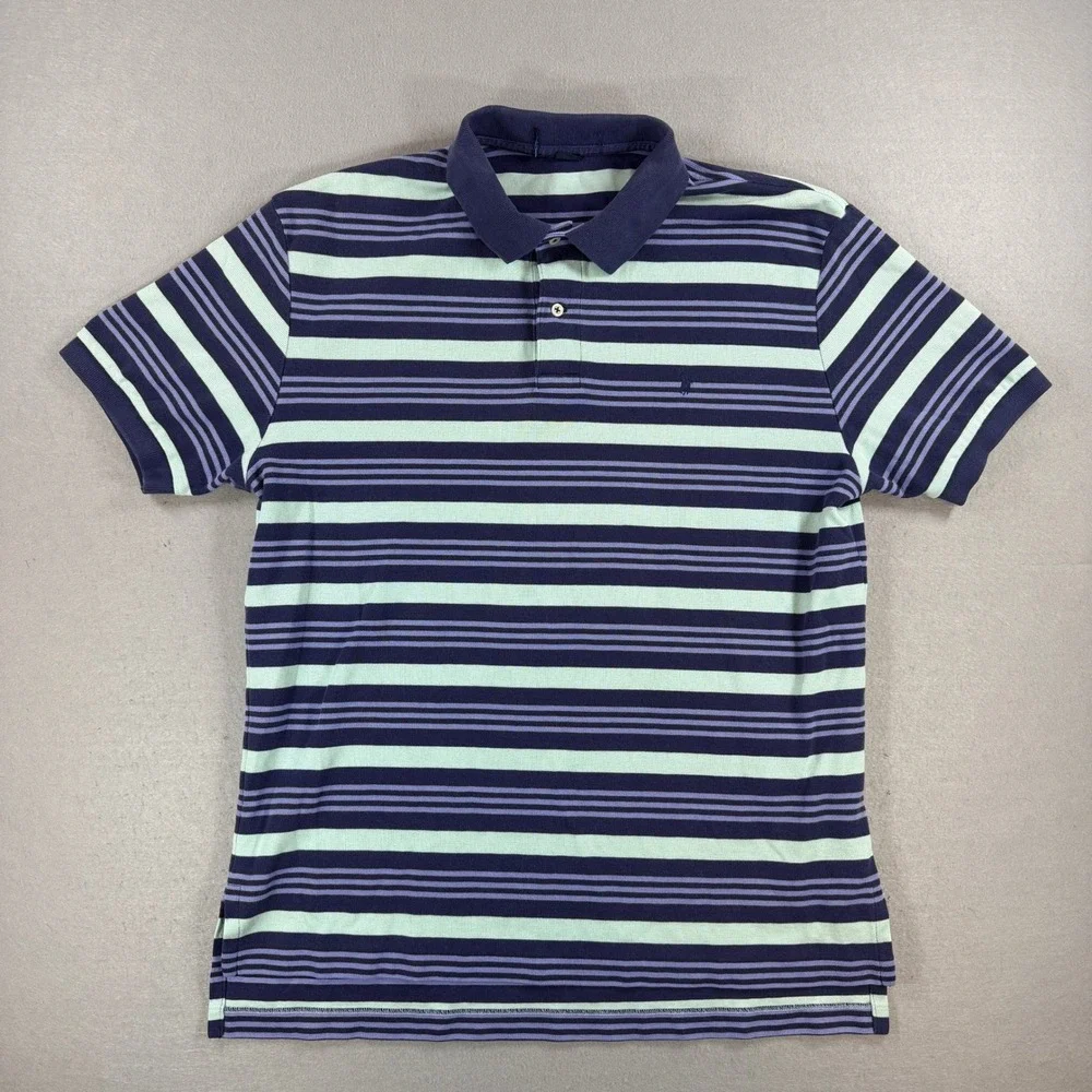 Polo Ralph Lauren Polo Shirt Mens Large Blue Striped Short Sleeve Cotton Preppy